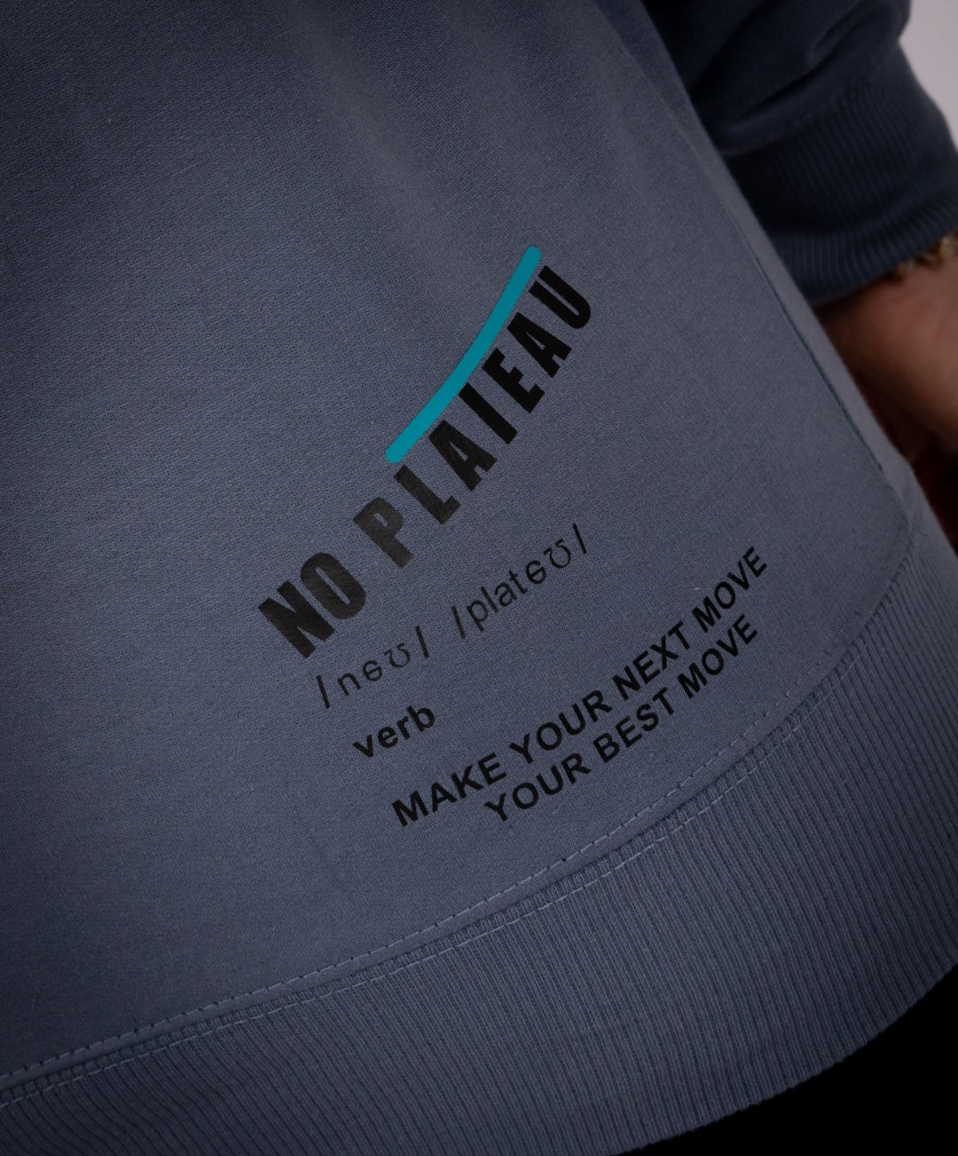 No Plateau Definition Hoodie in Blue—Detailing view