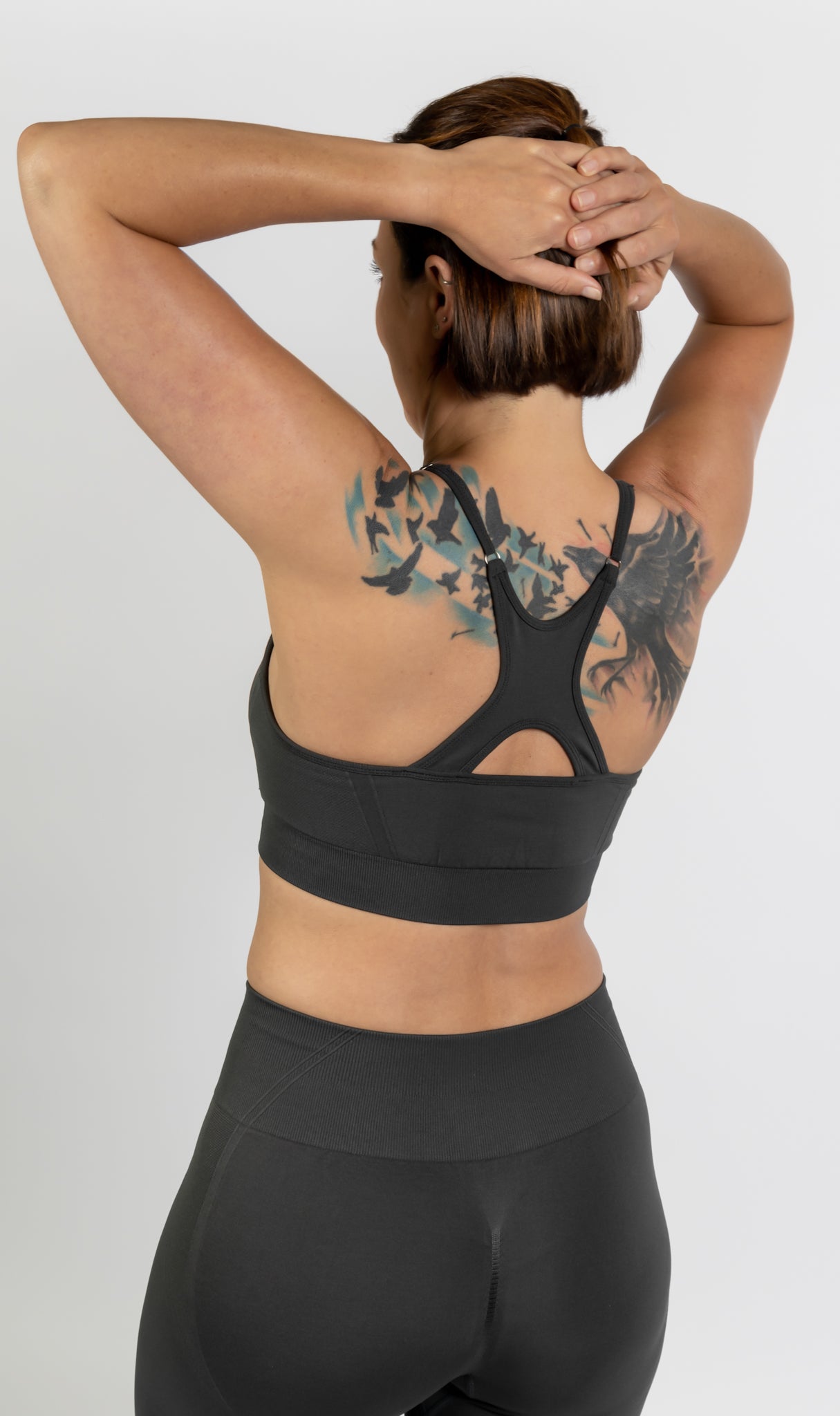 No Plateau SeamLift Sports Bra in Gun Metal- Back View