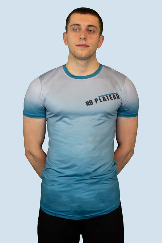 No Plateau Ombre Blue Long Line T-Shirt | Moisture-Wicking